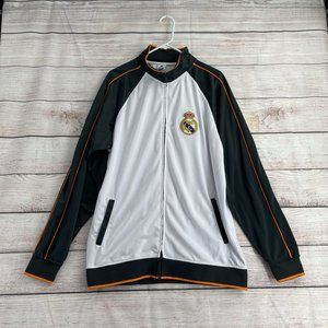 Real Madrid Official Full Zip Windbreaker Jacket Men's Size XL White/Gray/Orange